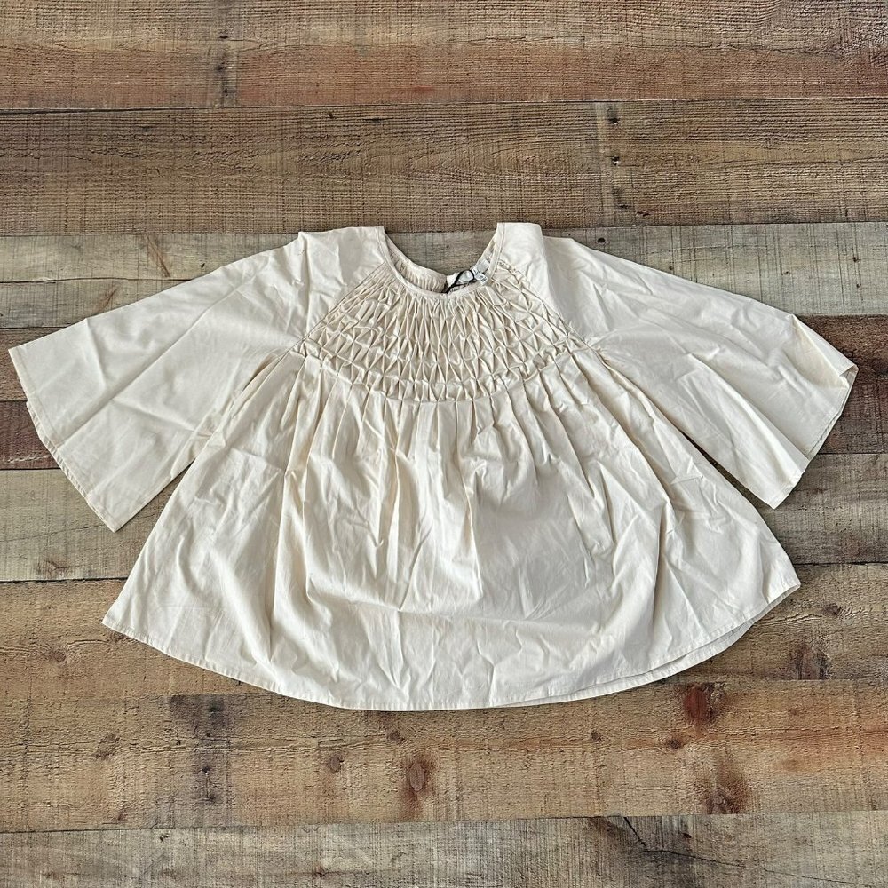Joh Wilder Top Oversized Smocked Blouse in Cream -XS